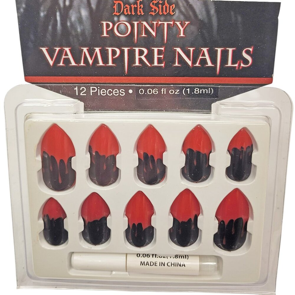 Pointy Vampire Nails Bloody Black Red Goth Costume Halloween